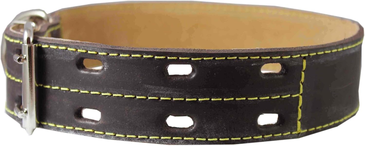 Genuine Thick Leather Dog Collar 20"-27" Neck Size, 1.75" Wide, Brown Mastiff, Great Dane
