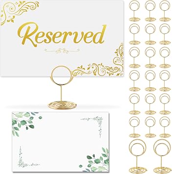 20 Pieces Double sided gold foil reserved card with bracket- Includes Green Leaf Blank Cards - Reserved Signs for Wedding, Reserved Seating Signs