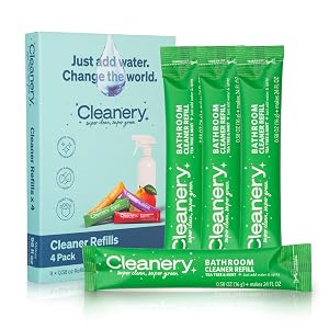 Bathroom Cleaner Refill Powder Concentrate 4 Pack for Tile Bathtub Shower Toilets Cruelty Free Plant Mineral Based Eco-Friendly