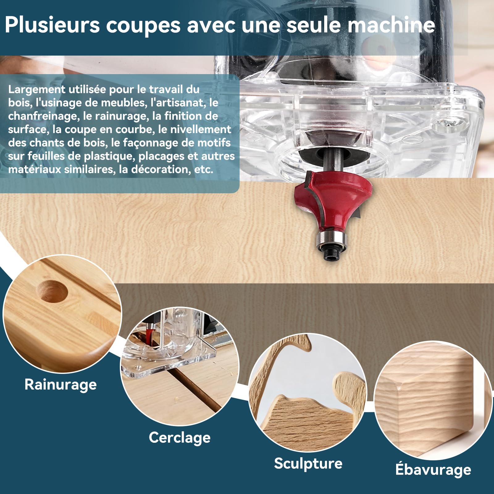 Defonceuse a Bois Affleureuse Électrique 1000W 30000RPM, Routeur à Bois Électrique, 6 Vitesses Variables, avec 15 Fraises à Défoncer Queue de 1/4" | Routeur à Bois Électrique, avec 15 Fraises à Défoncer Queue de 1/4", pour Sculpture, Gravure, Loisirs Créa