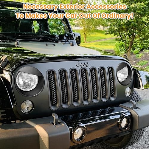 Miniatura 8 de Rejilla frontal y cubierta de faro de malla para Jeep Wrangler JK JKU Sport Freedom Rubicon Sahara Unlimited 2007-2018, accesorios exteriores