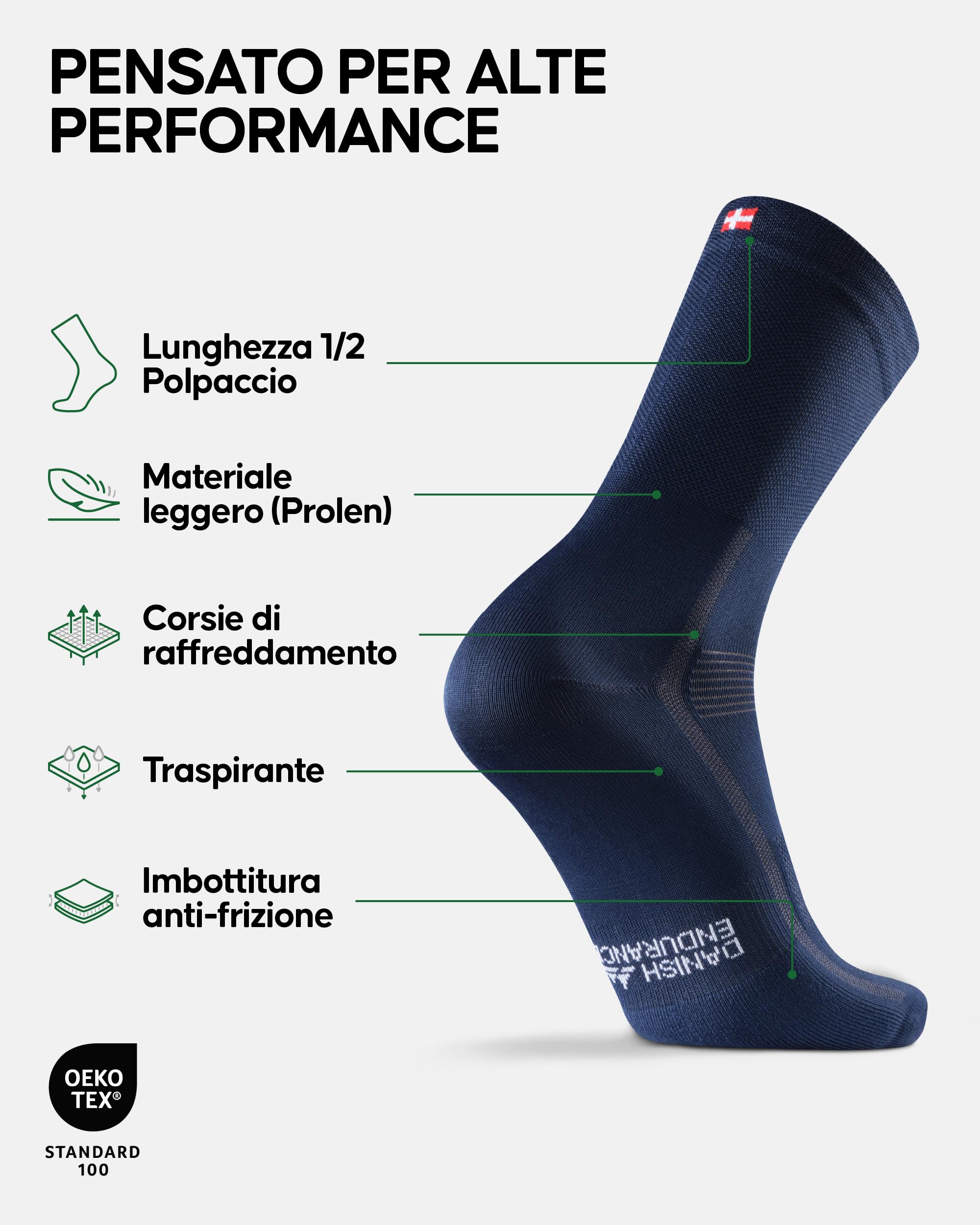 DANISH ENDURANCE Calzini da Ciclismo, Traspiranti, Calze per Bici, MTB e Spinning, per Uomo e Donna, 3 Paia