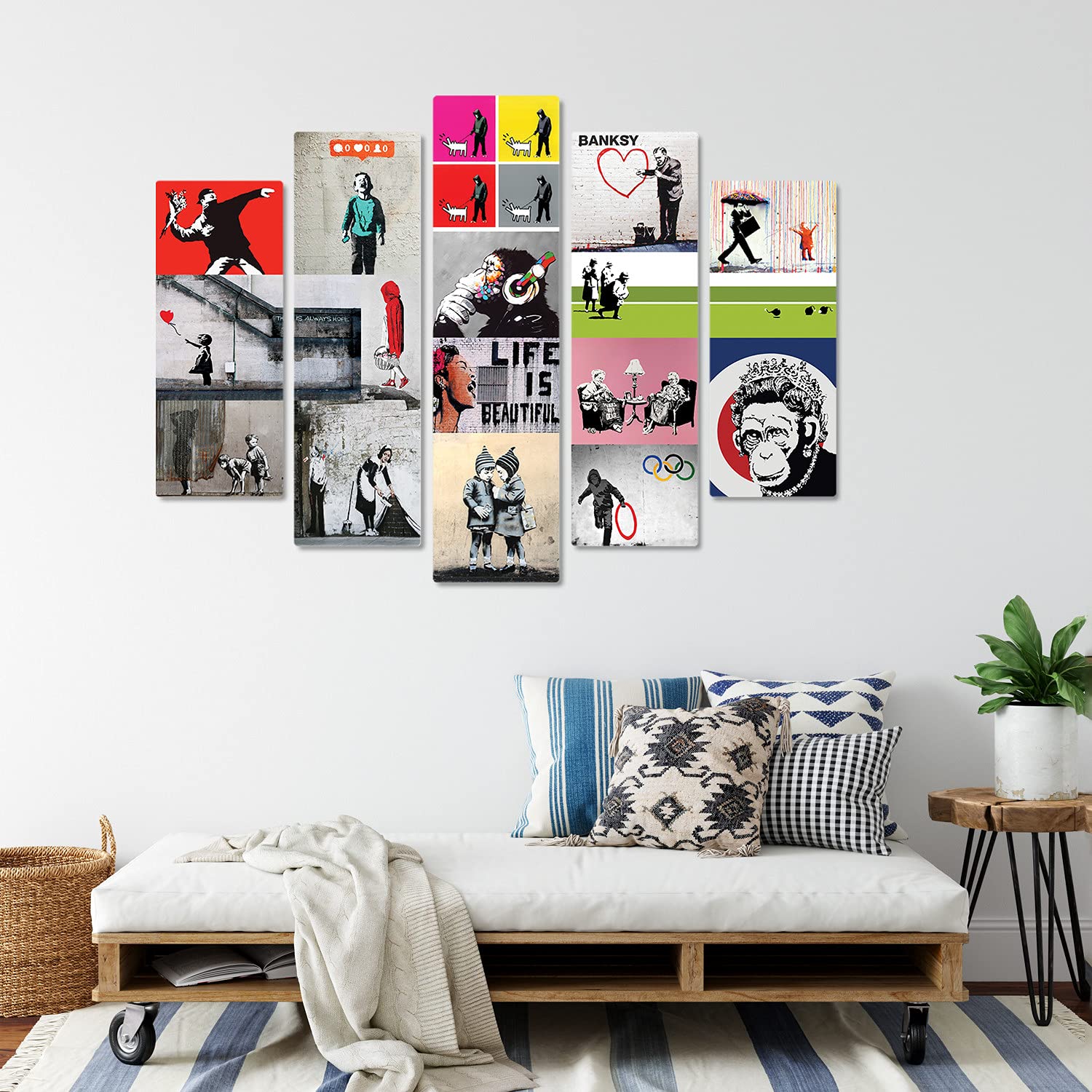 Giallobus - 5 Multi pannello Art Board - Banksy - Banksy Collage - Legno Mdf - 140x100