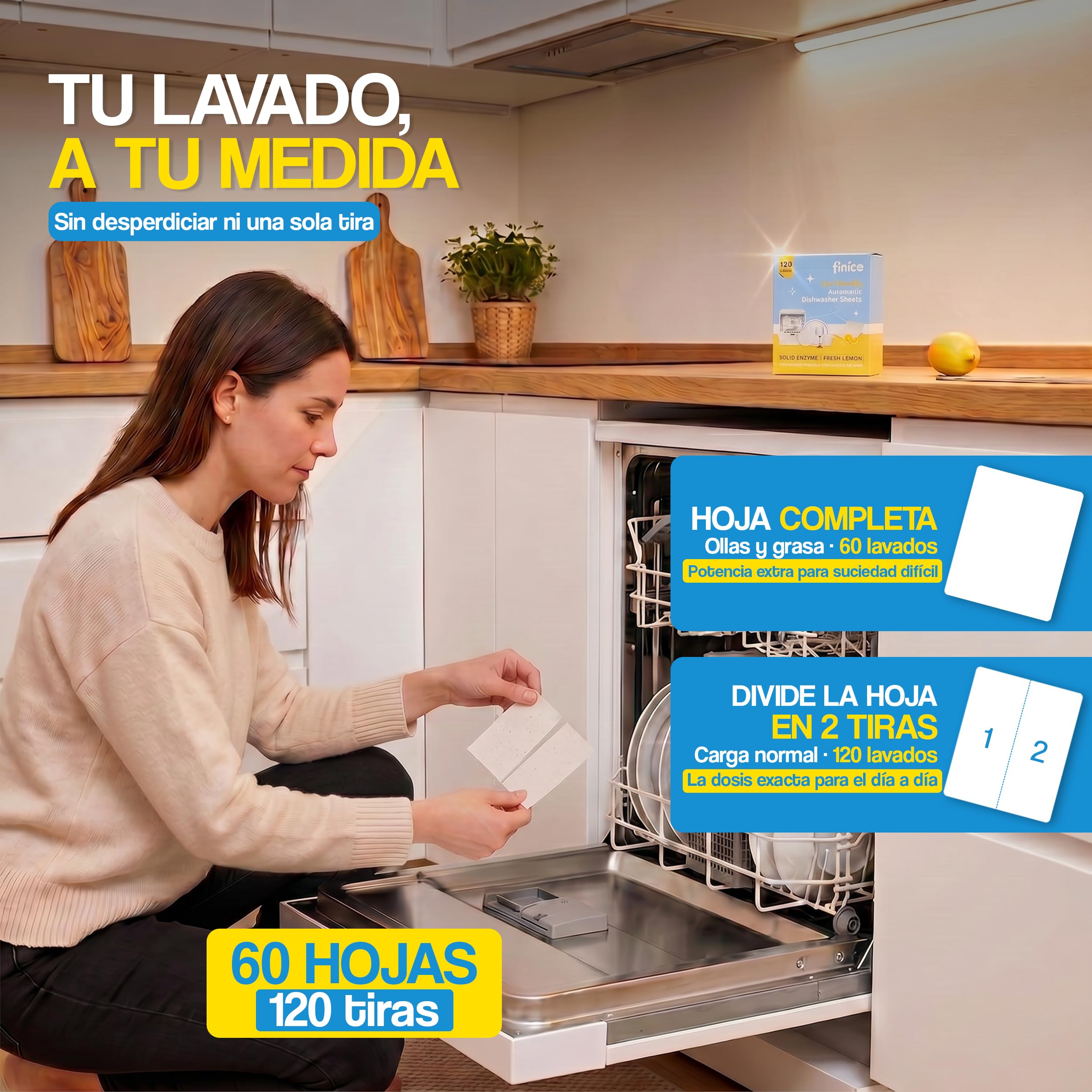 Jabón Lavavajillas Sin Disruptores Endocrinos Ecologico en Tiras |120 usos | Derivado de Plantas | Limpieza Profunda | Protección Cristal | Abrillantador Incorporado