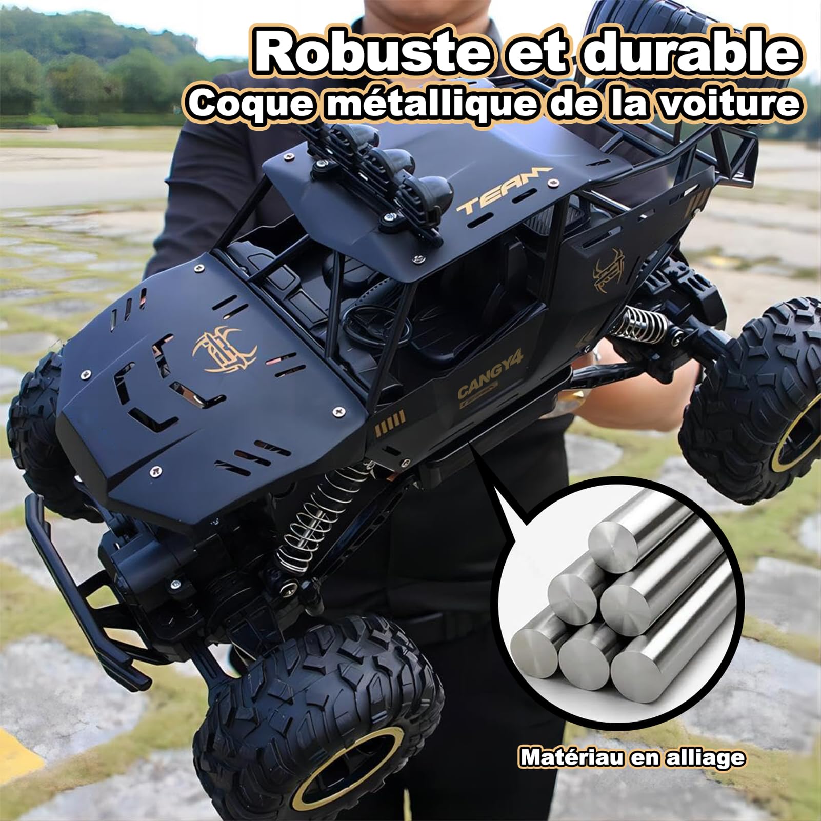 Jiakora 1:12 Grande Voiture télécommandée, 2,4 GHz rc Jouet, 4x4 télécommandée Tout Terrain, Monster Truck avec lumière LED, 2 Batteries, Voiture téléguidée Enfant Cadeau pour garçons de 6 Ans