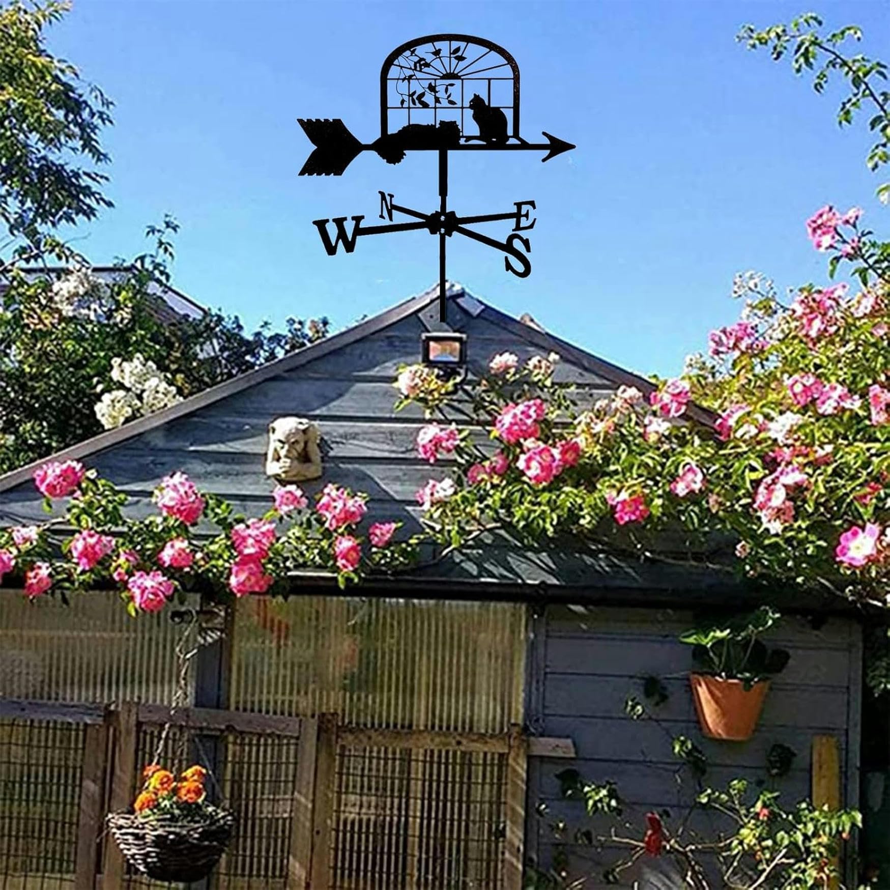 Metalowy uchwyt Wiatrowskaz Farma Retro Weathervane Narzędzie pomiarowe wiatrowskazu ze stali nierdzewnej Czarny wskaźnik kierunku wiatru