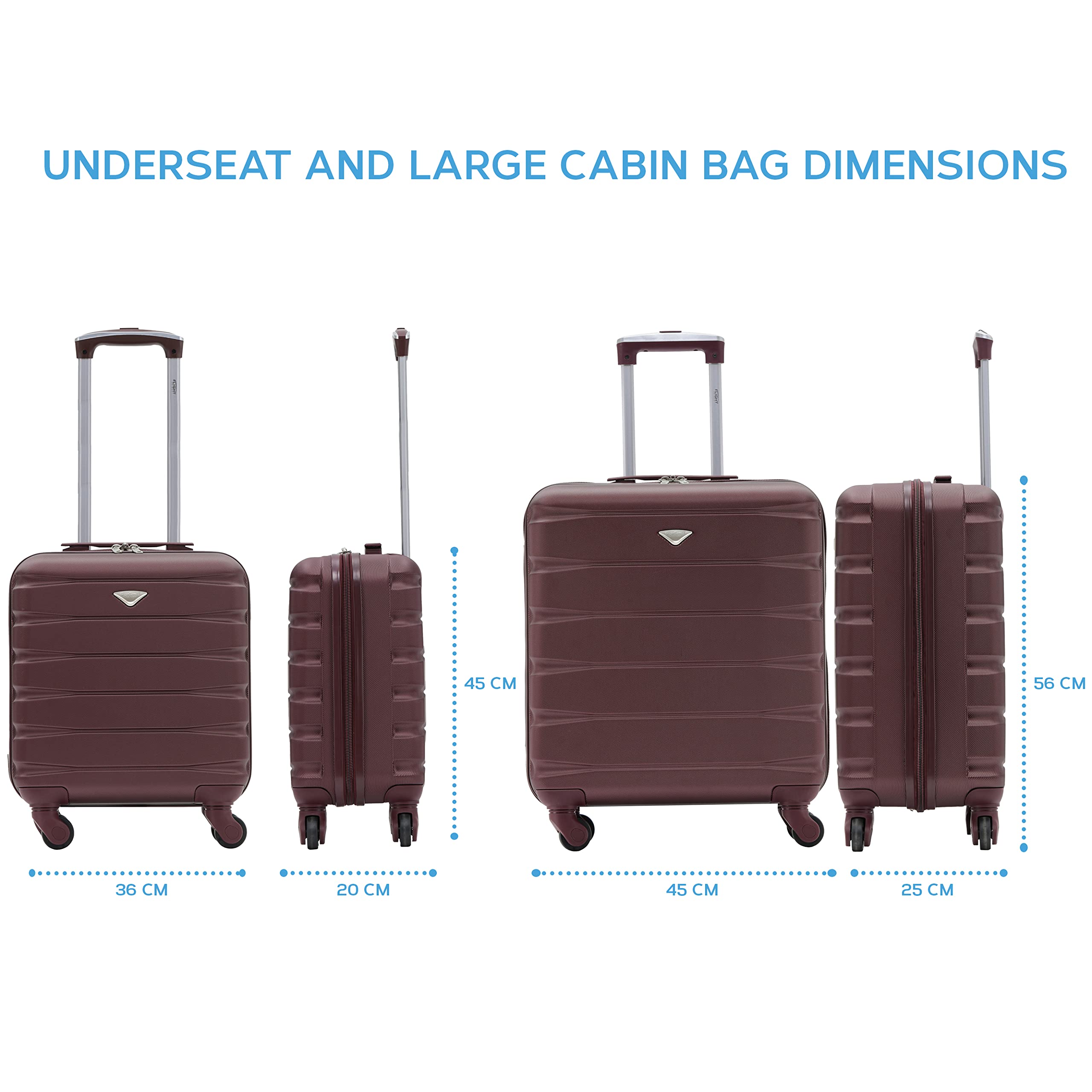 Flight Knight Suitcase Set of 2 Lightweight 4 Wheel ABS Hard Case Cabin Carry On Hand Luggage - easyJet Maximum Size for Overhead Cabin & Under Seat Carry-On - 45x36x20cm & 56x45x25cm