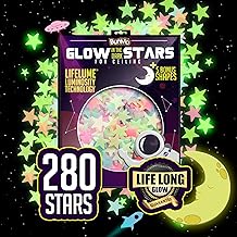 BUNMO Glow in The Dark Stars for Ceiling & Walls – 280 Piece Bright Wall Stickers, Long Lasting Non-Toxic Decals with Moons & Planets for Kids Bedroom, Nursery & Room Decor