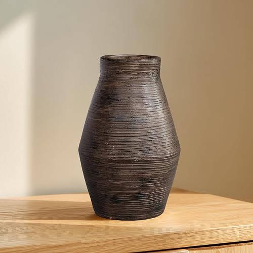 Brown Ceramic Vase, 11 Inch | Rustic Farmhouse Terracotta Flower Vase for Pampas Grass, Living Room, Dining Table, Shelf and Entryway Decor
