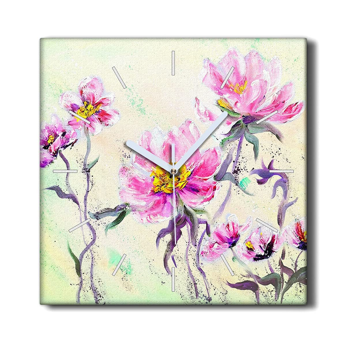 Horloge sur Toile 30x30cm Fleurs pour Le Salon Décoration Murale