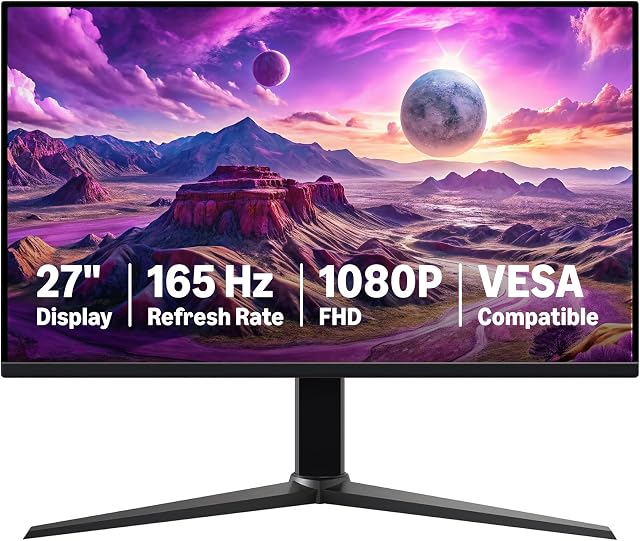 Amazon Basics 27 Inch Gaming Monitor, FHD 1080P, 165Hz, VESA Compatible, Adaptive sync, 1ms Response