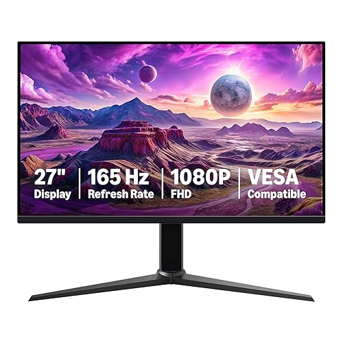 Amazon Basics 27 inch Gaming Monitor, FHD 1080P, 165Hz, VESA Compatible, Adaptive sync, 1ms Response, Black - 165Hz - 27"