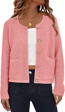 PRETTYGARDEN Women Knit Cardigan Sweaters Fall Fashion Long Sleeve Open Front Button Down Trendy Casual Jacket Winter Clothes