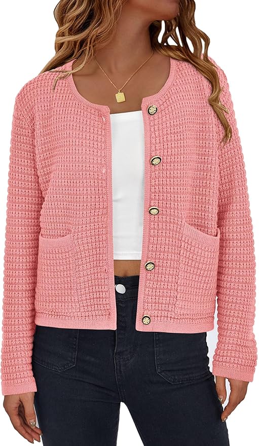 PRETTYGARDEN Women Knit Cardigan Sweaters Fall Fashion Long Sleeve Open Front Button Down Trendy Casual Jacket Winter Clothes