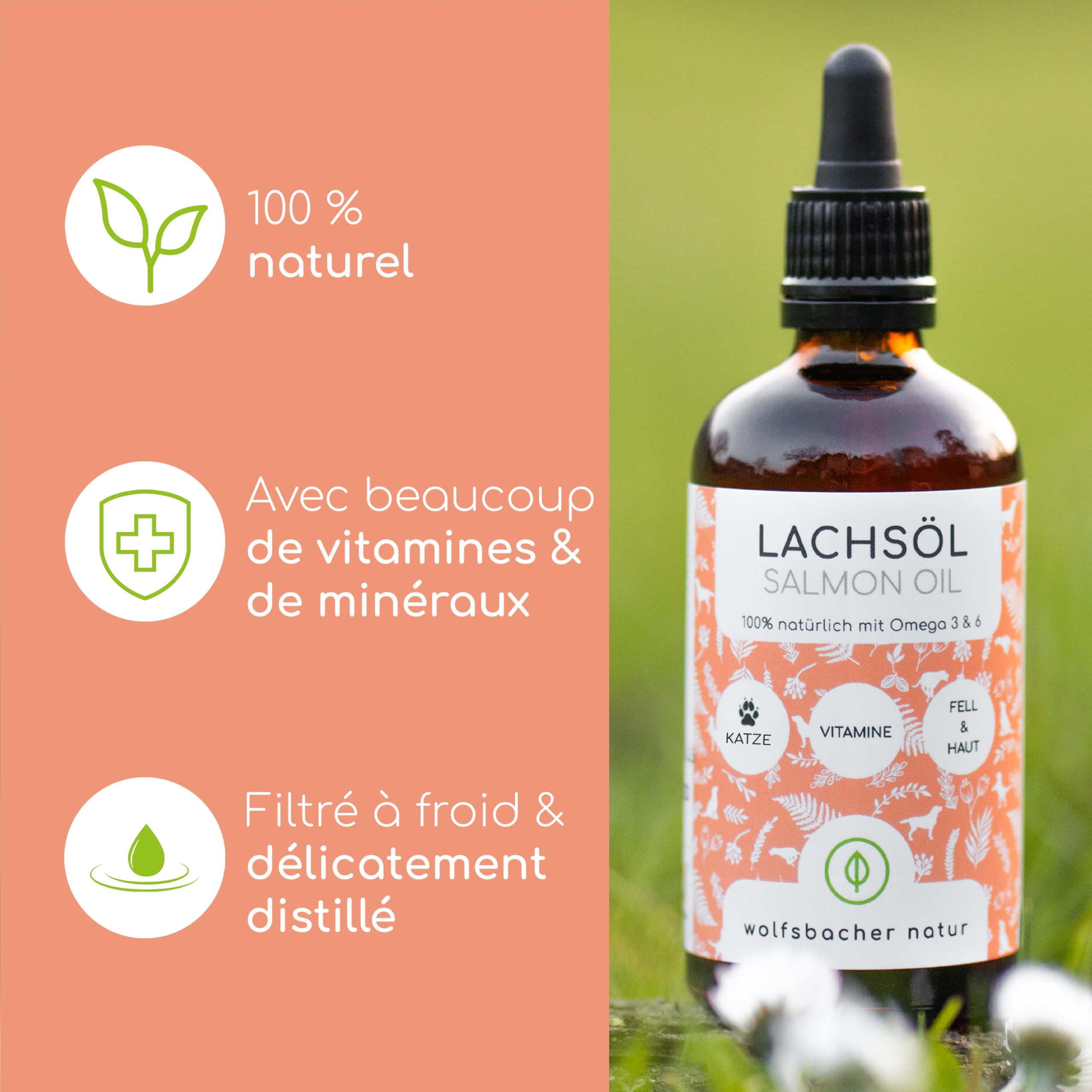 Huile de Saumon pour Chats avec Oméga 3 & 6 | 100ml Huile de Saumon Norvégien Naturelle de l'Atlantique | Complément Hautement Dosé pour Chats