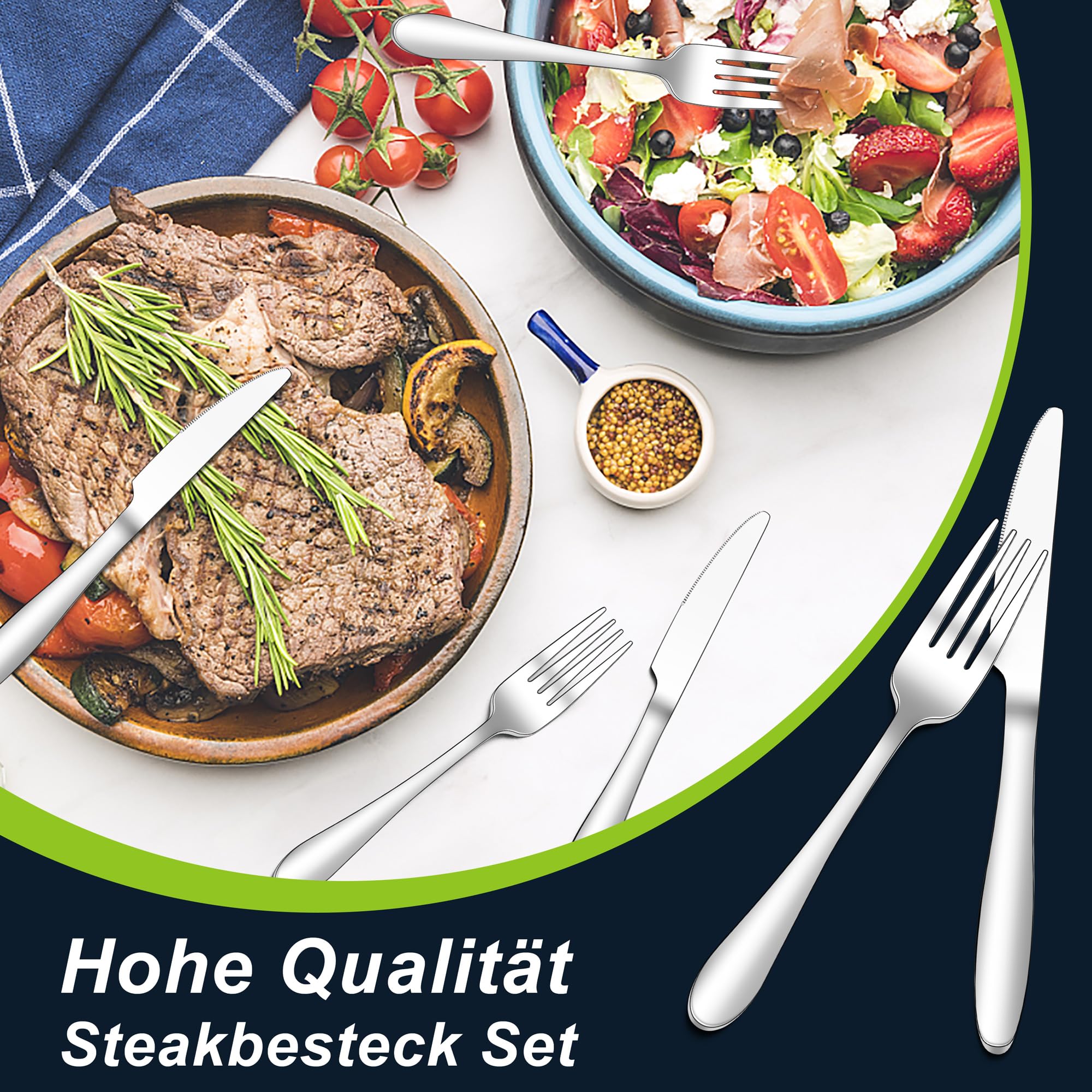 Joyfair Zestaw widelców i noży, 12 sztuk sztućców ze stali nierdzewnej dla 6 osób, polerowane na wysoki połysk, zestaw sztućców do domu/restauracji, 6 noży stołowych (23 cm) + 6 widelców stołowych (20