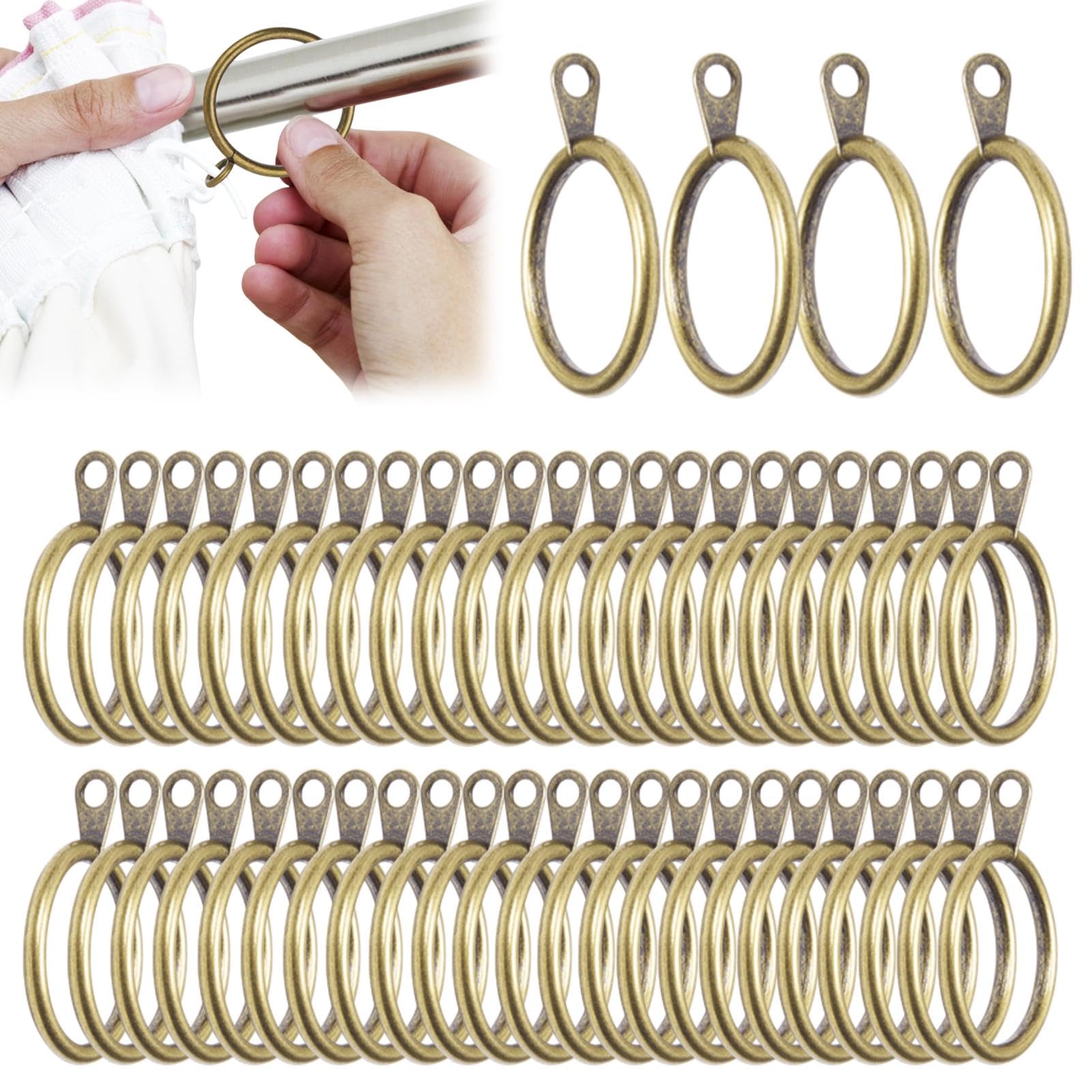 50 Pcs Brass Curtain Rings, 38 mm Antique Brass Curtain Ring with Eyelet, Curtains Eyelet Rings for Hanging Window Curtains and Rods,