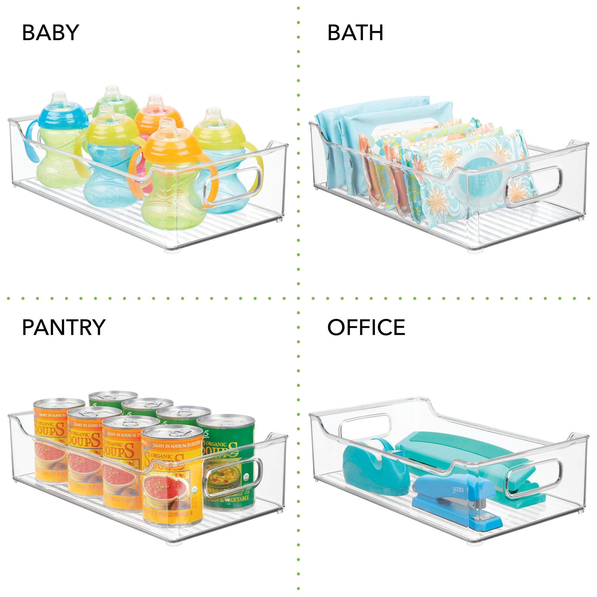 Contenedores anchos de plástico para almacenamiento de cocina con asas, organización en estantes de despensa, gabinete, refrigerador o congelador, organizador de alimentos para frutas, yogur, 4