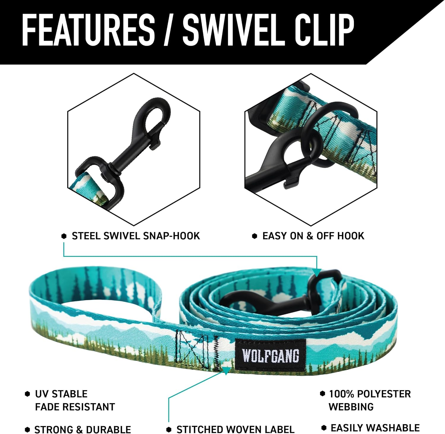 Wolfgang Heavy Duty Dog Leash, Pull-Tested for Walking & Training, GreatEscape Print, Small