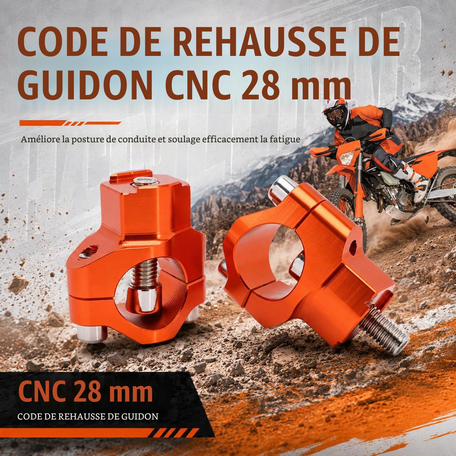 Rehausseur de Guidon 28mm pour125-530 SX SXF EXC EXCF XCW XCFW 00-16 Orange | Moto CNC Aluminium Pontet Guidon Rehausse Pontet