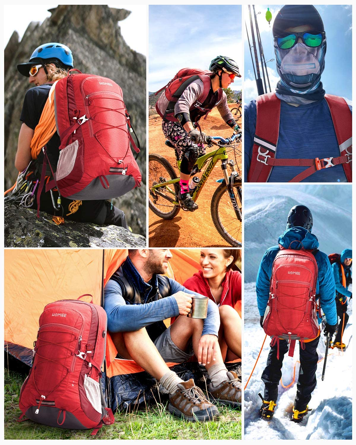 HOMIEE Plecak turystyczny 45 l, męski i damski, wodoszczelny, trekkingowy, podróżny, outdoorowy, z paskami odblaskowymi, na wędrówki, wycieczki rowerowe, wspinaczkę górską i podróże, sportowy