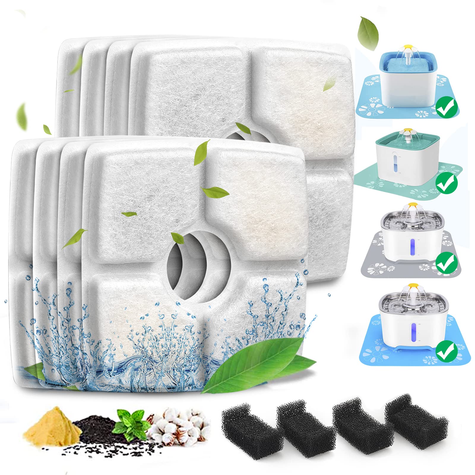 Cat Water Fountain Filter, 84 oz/2.5 L Replacement Filter for Automatic Pet Water Fountains, Cotton Activated Carbon Cat Fountain and Foam Filters (