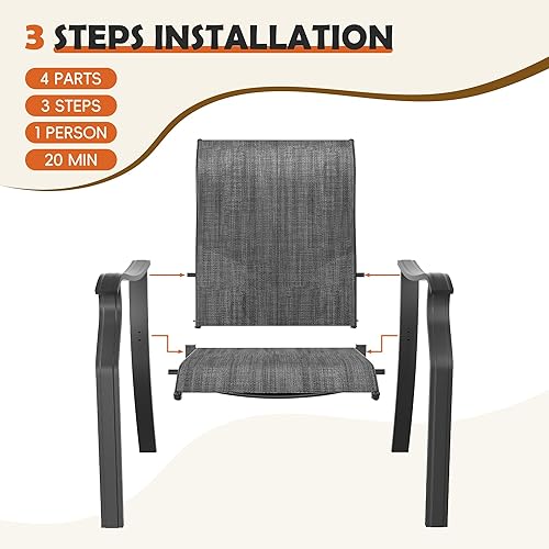 Miniatura 4 de UDPATIO Juego de 2 sillas de comedor para patio, asiento ancho y respaldo alto, muebles de exterior con textileno transpirable para todo tipo de