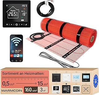 Elektrische Fußbodenheizung All-in-One Set 160 W/m² – Fliesen, Laminat & Vinyl – 3 m² – Inkl. W100 Schwarz WiFi-Thermostat mit Touchscreen – Modernes Design & App-Steuerung