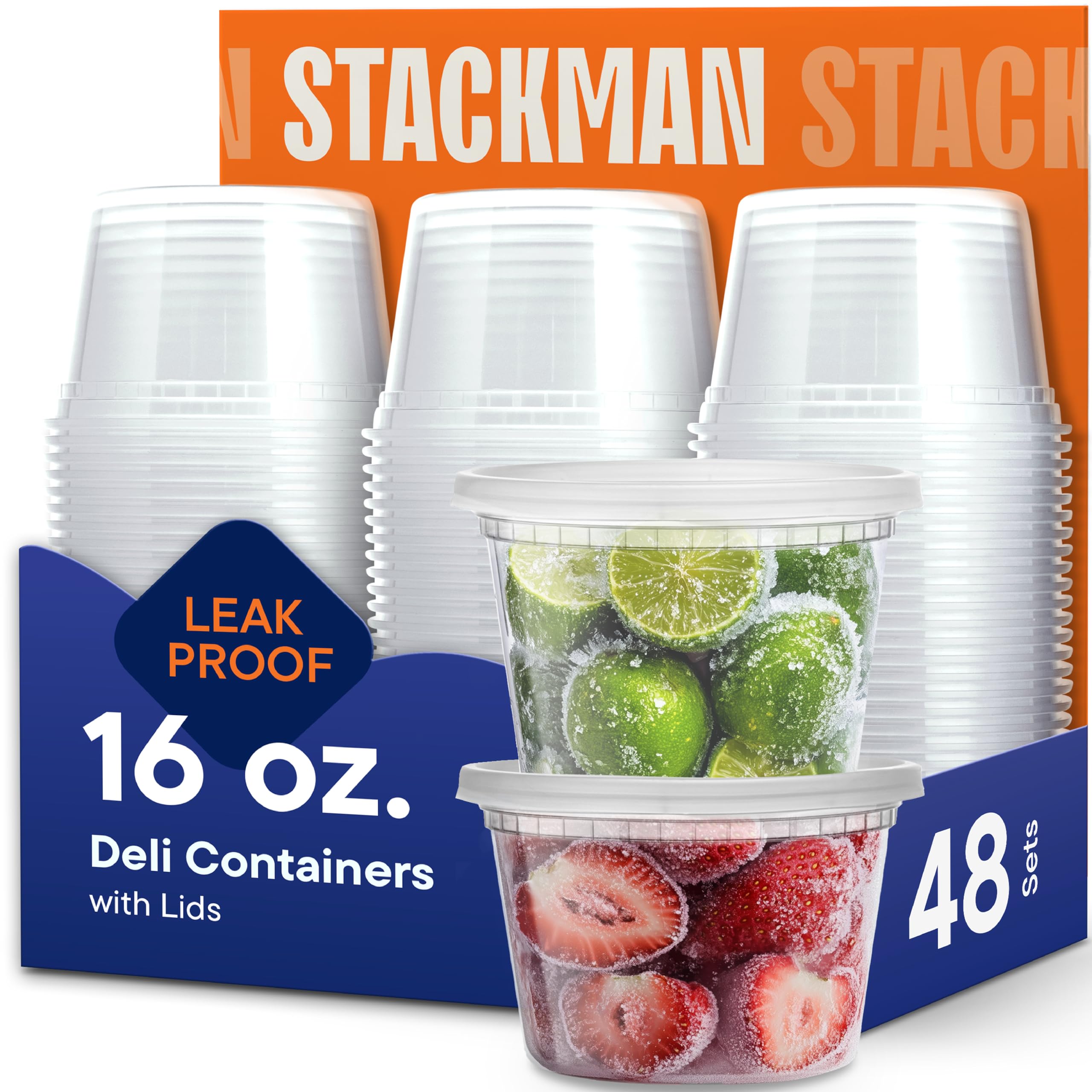 Stack Man 16 oz Deli Containers with Lids (48 Sets)