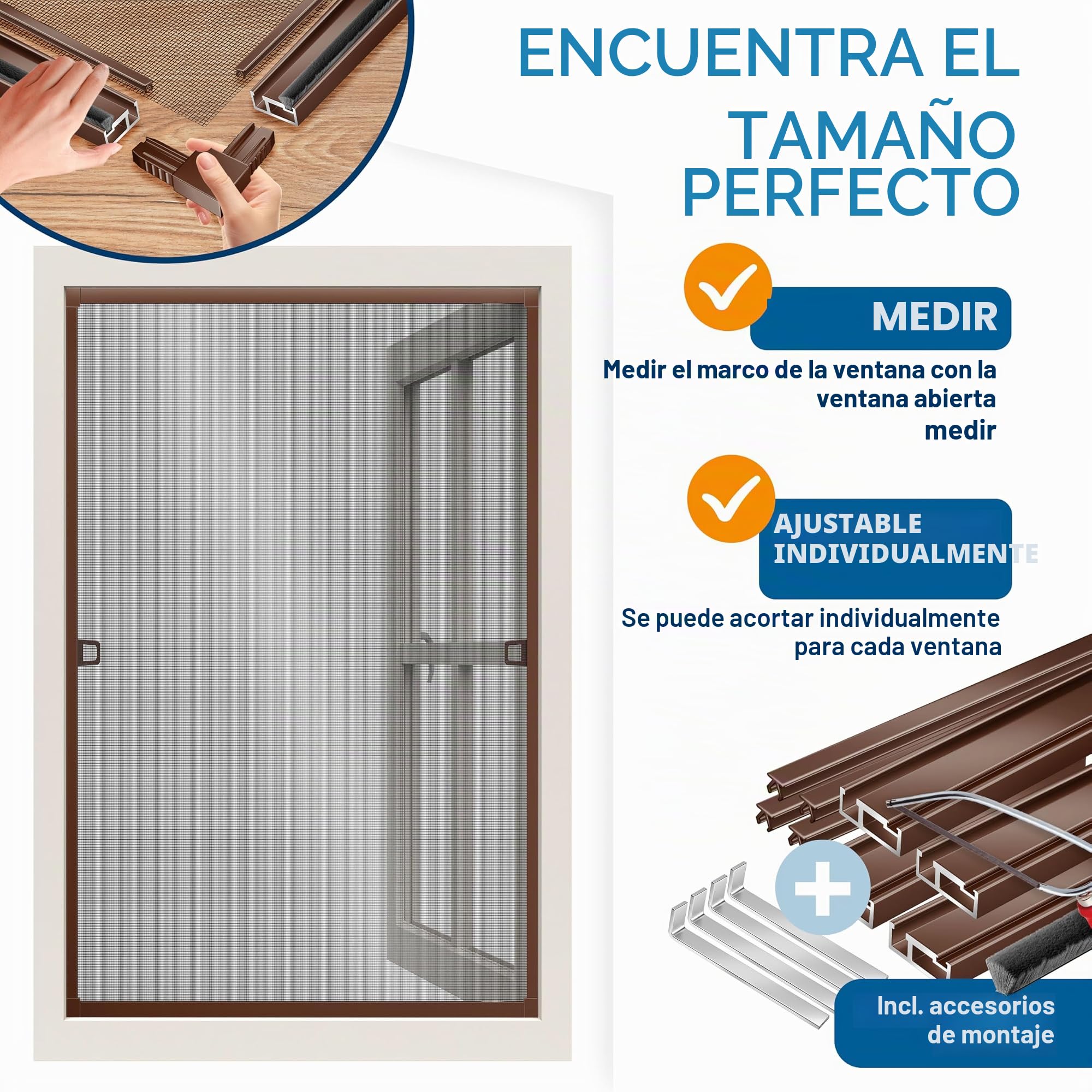 KESSER® Mosquitera para ventana, 80 x 100 cm, protección contra mosquitos con marco de aluminio, marco tensor, mosquitera sin necesidad de taladrar, protección contra insectos, red antimosquitos para