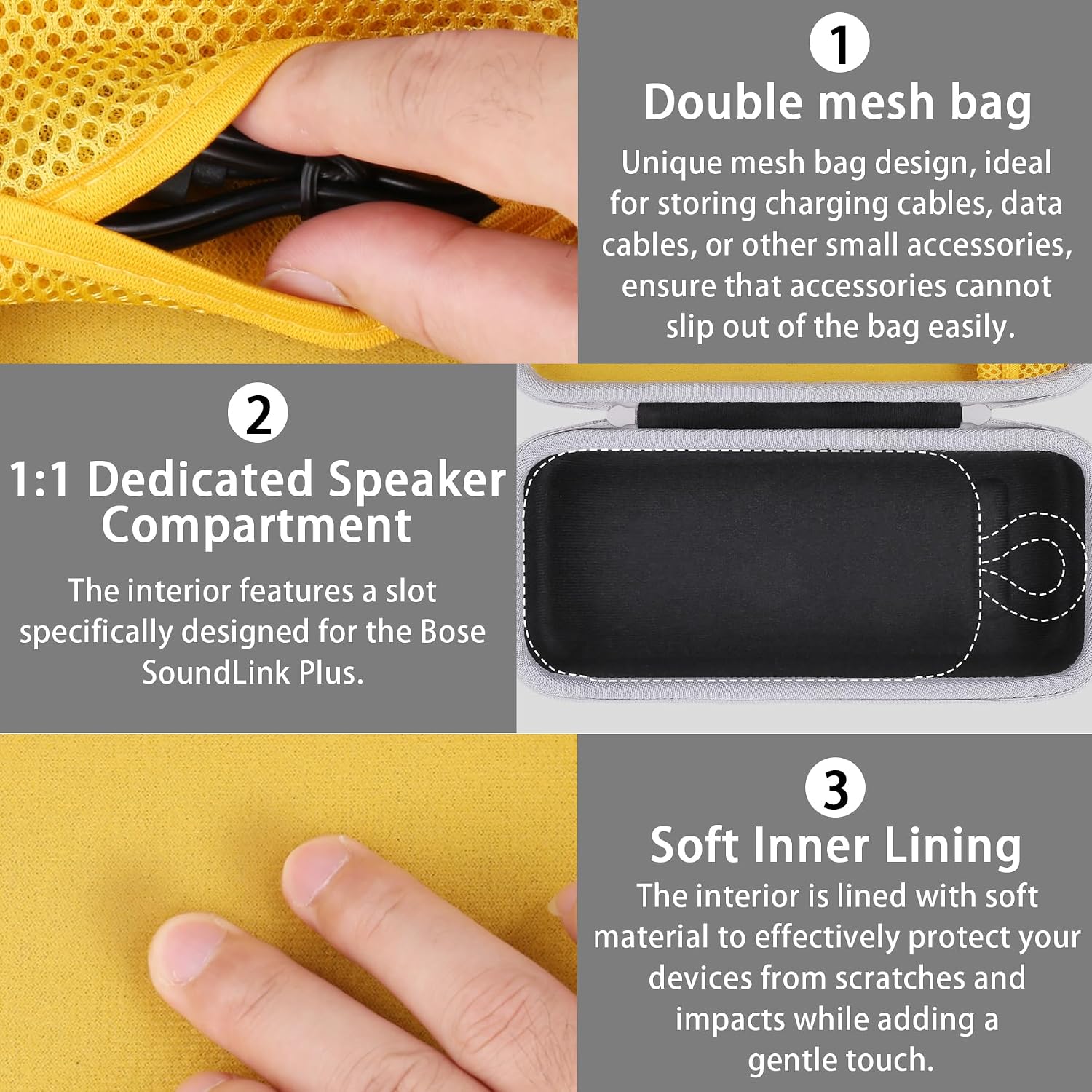 for Bose SoundLink Plus Portable Speaker Hard Protective Case, Yellow+Black image 5