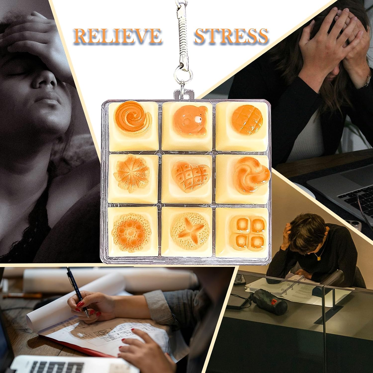 Sound Keyboard Fidget Toy Clicky Stress Relief Clicker Keychain Boost Focus & Calm Anxiety at Work Travel Ideal Stress-Relief Giftice School Travel Anxiety Keyboard Keychain Gift (Yellow Bread) image 4