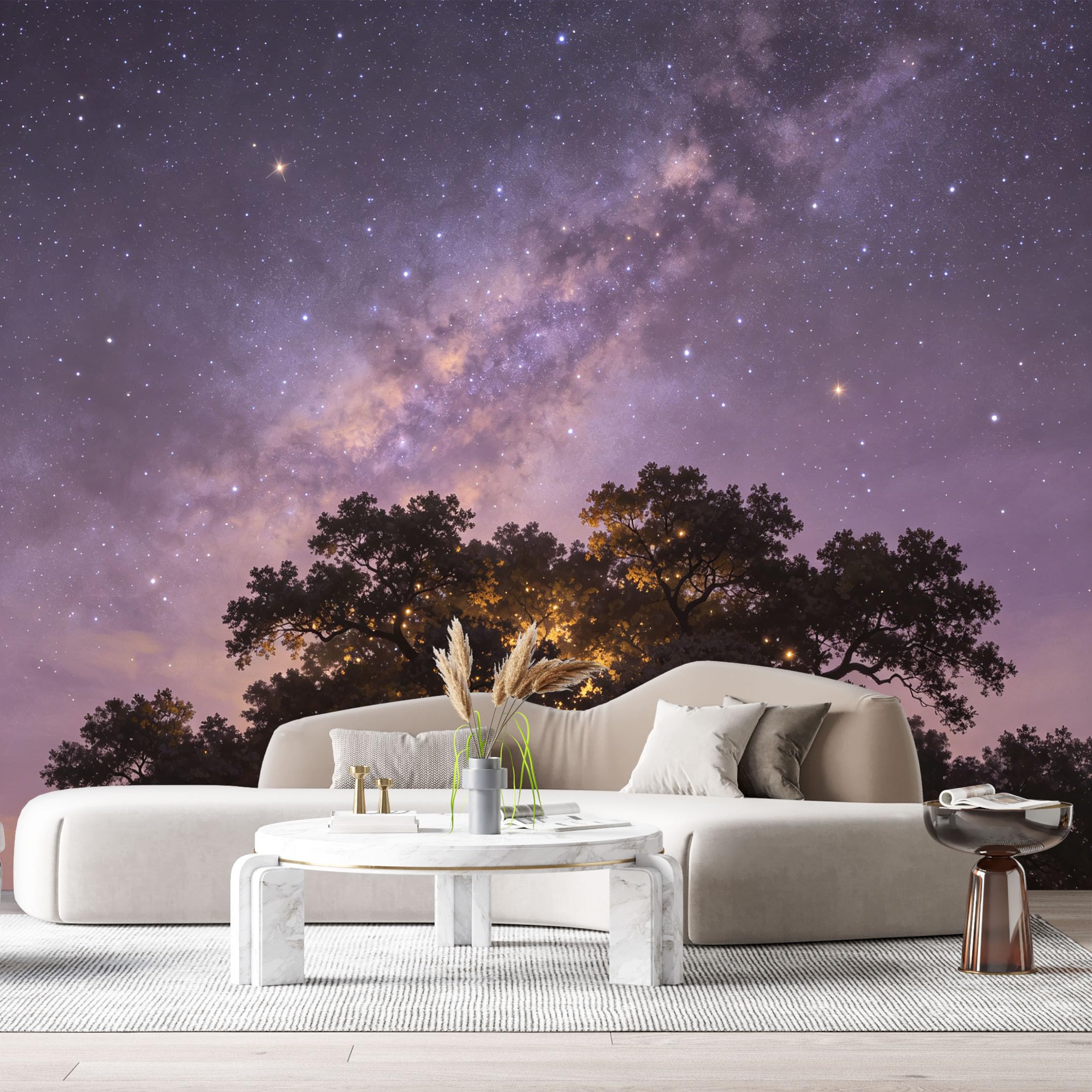 Custom Size Wall Murals Night Sky Landscape Milky Way Galaxy Starry Tree SelfAdhesiveWall Fabric Removable Wallpaper Wall Decor for Living Room Bedroom Bathroom