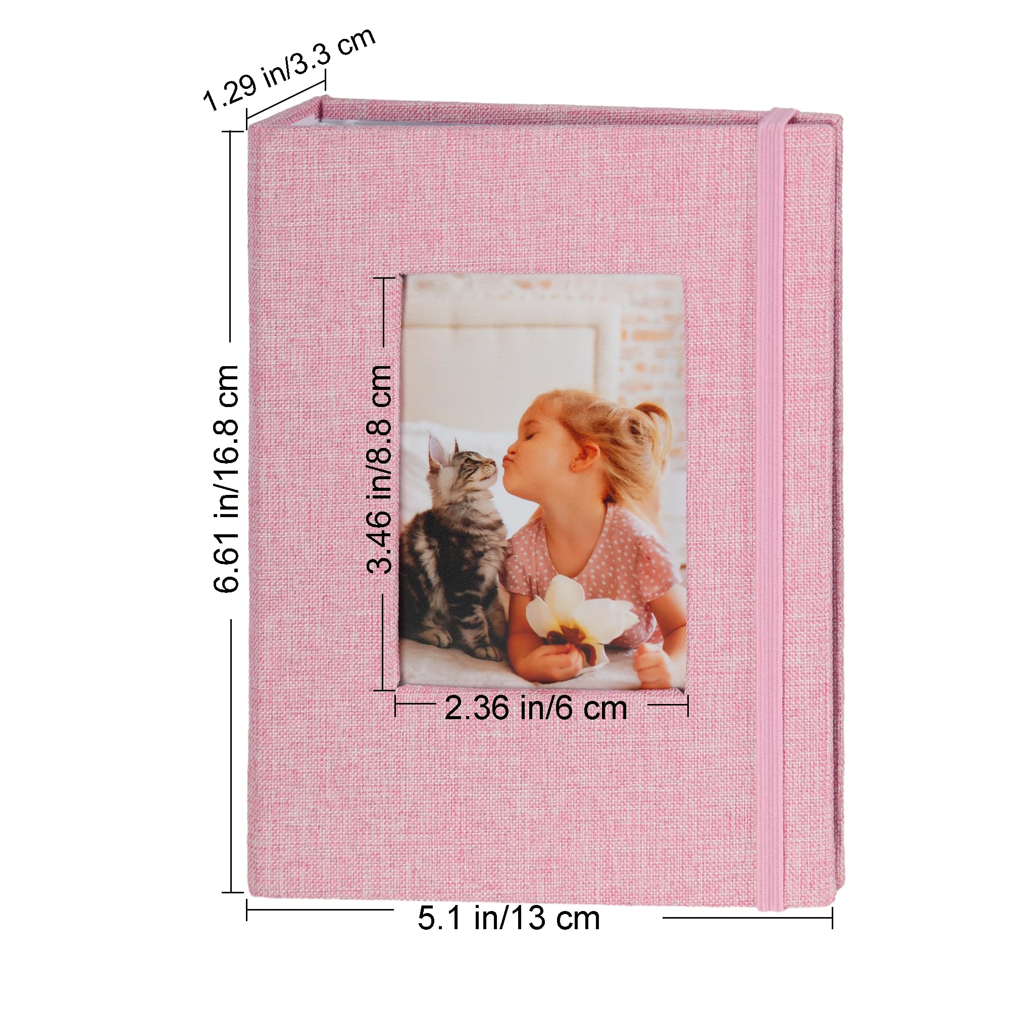 Małe albumy na zdjęcia 4 × 6, 2 sztuki lnianych okładek z okienkiem wystawowym, każda pomieści 52 zdjęcia, albumy ze zdjęciami różowymi dla wzrostu dziecka, na ślub, podróż