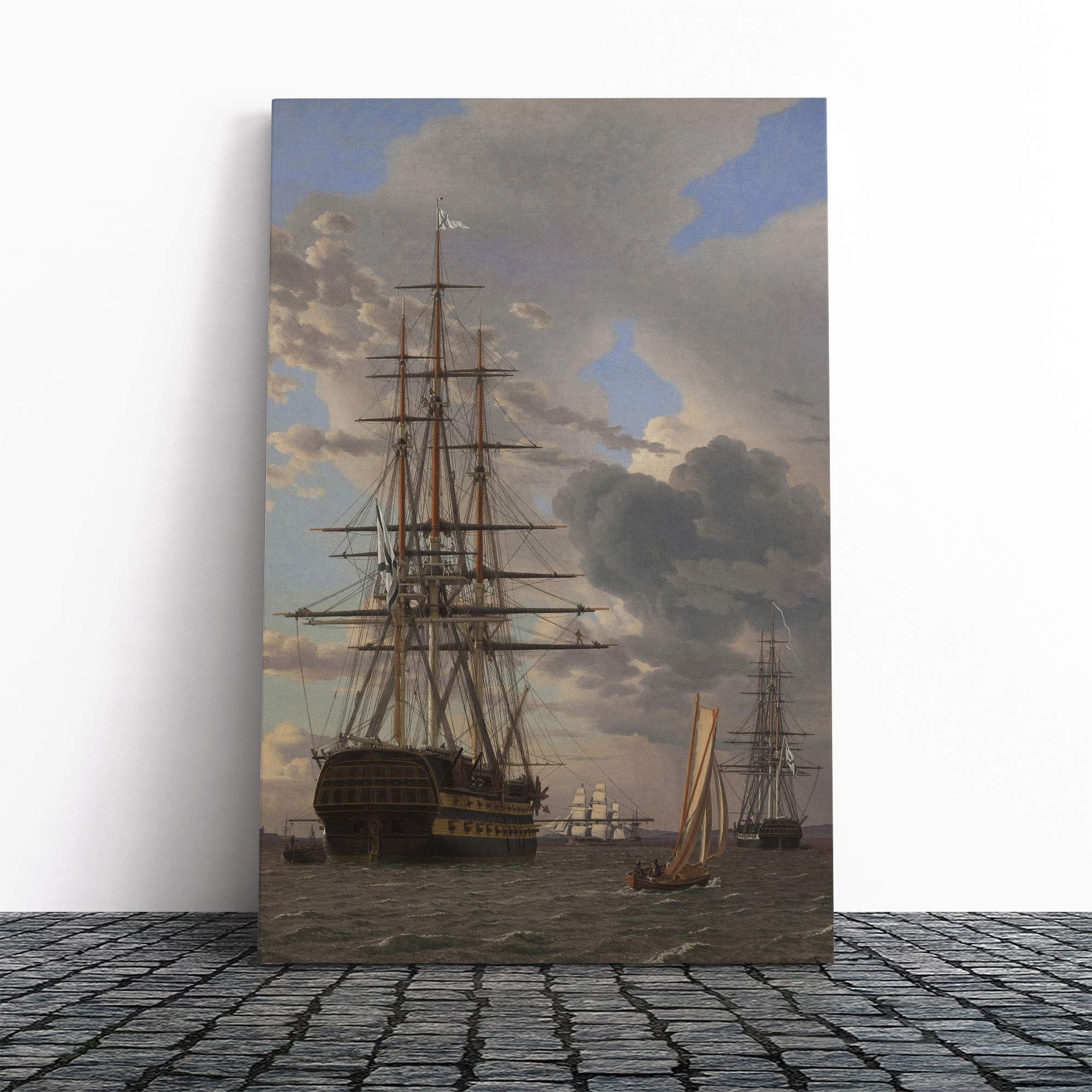Christoffer Wilhelm Eckersberg Sailing Ship Vol.4 Canvas Print | Gallery Wrapped 30mm Frame Wall Art | 24x16 inches | Ready to Hang | Modern Seascape Picture | Living Room Bedroom Lounge Office