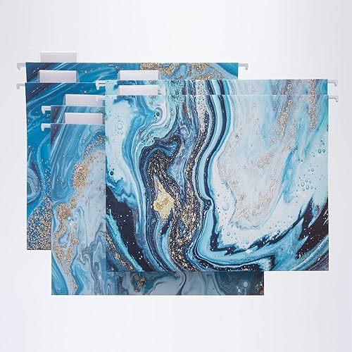 Miniatura 7 de Y YOMA Paquete de 6 carpetas decorativas colgantes de tamaño carta bonita carpeta colgante de mármol bonito organizador de carpetas de archivos para