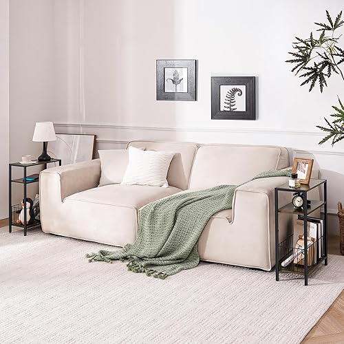 Miniatura 6 de Yoobure Mesa auxiliar estrecha con cesta de almacenamiento, mesa auxiliar pequeña para espacios pequeños, mesas auxiliares delgadas, sala de estar,