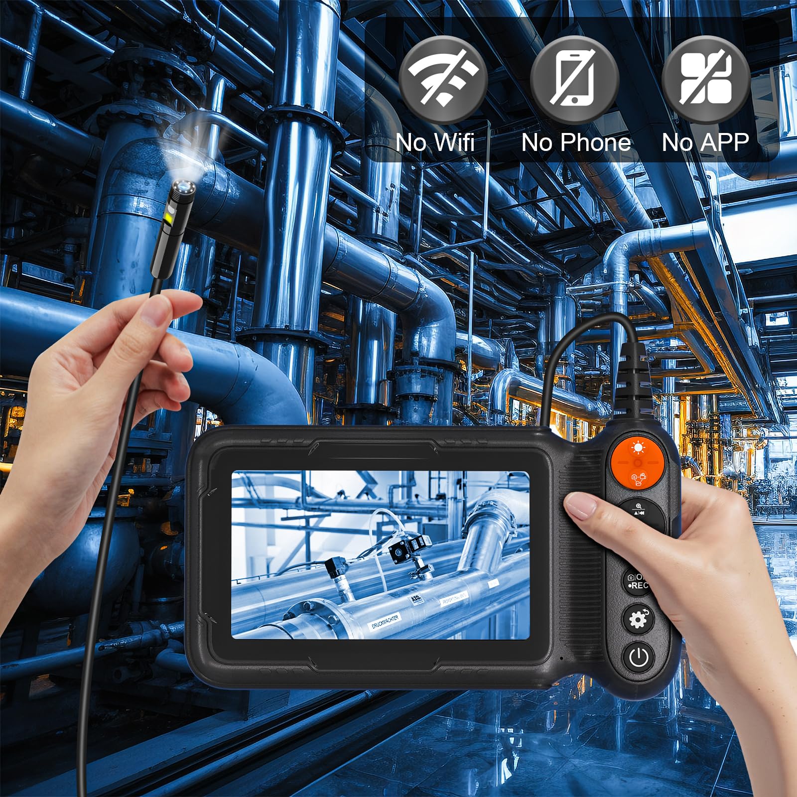 Endoscope Camera with Light, 5-inch Dual Lens 1920P HD Borescope, 7.9mm Camera with 9 LEDs, 16.5ft Semi-Rigid Cable, IP67 Waterproof - for Sewer/Drain Pipe, Automotive Inspection, Tools & Cool Gadgets