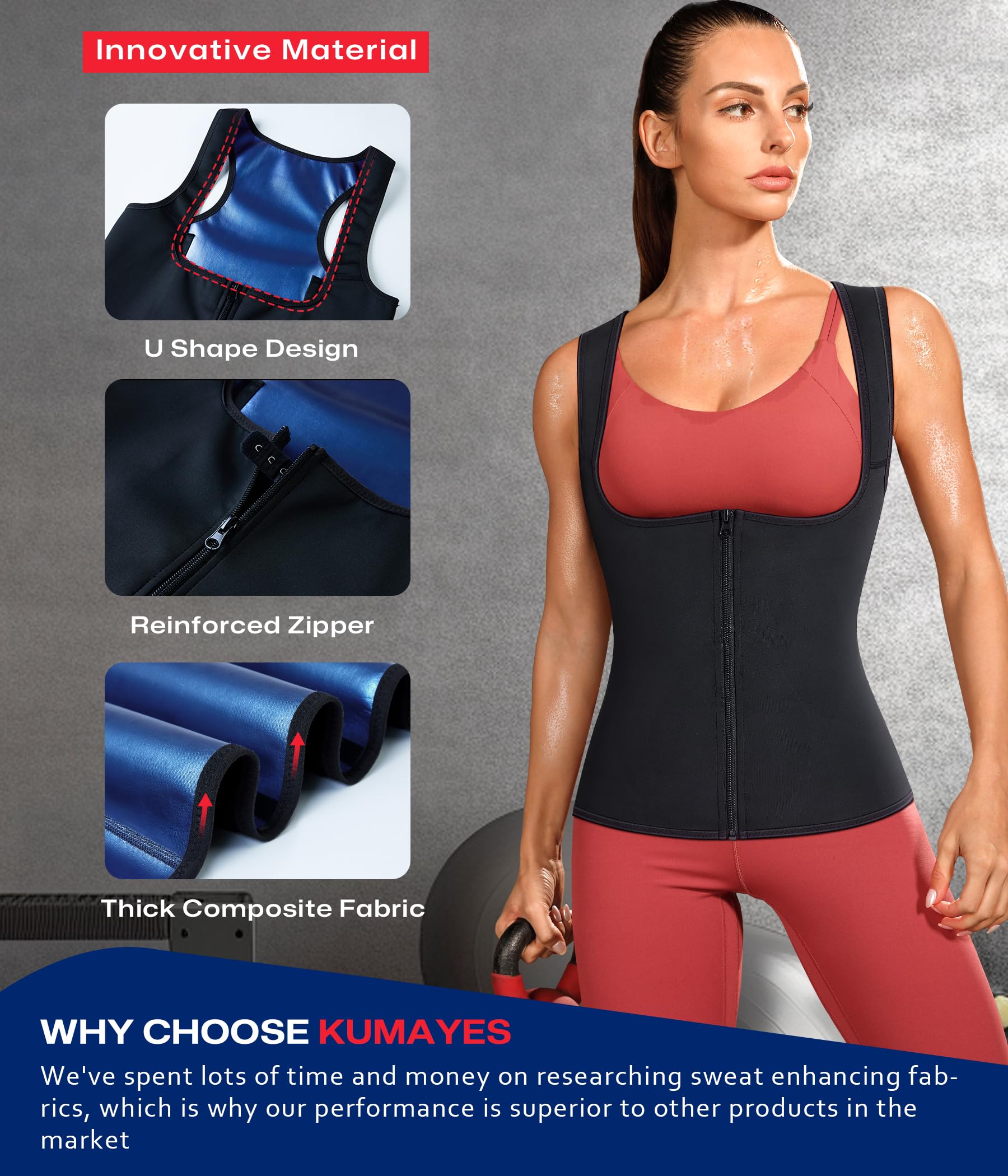 KUMAYES Gilet de Sudation Femme Débardeur Minceur Sauna Néoprène Gaine Amincissante Ventre Plat vêtements de Sudation Sport