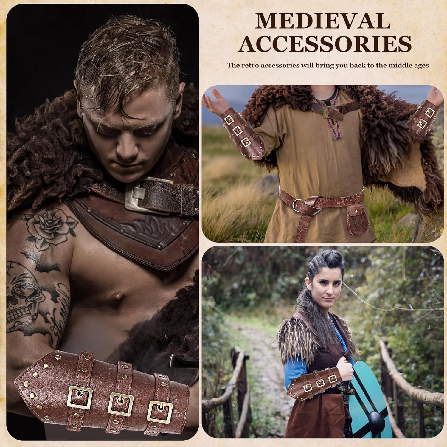 Renaissance Accessories Men Women Viking Medieval Belt Pouch Leather Bracers Viking Costume Men Accessories for Halloween - Image 5