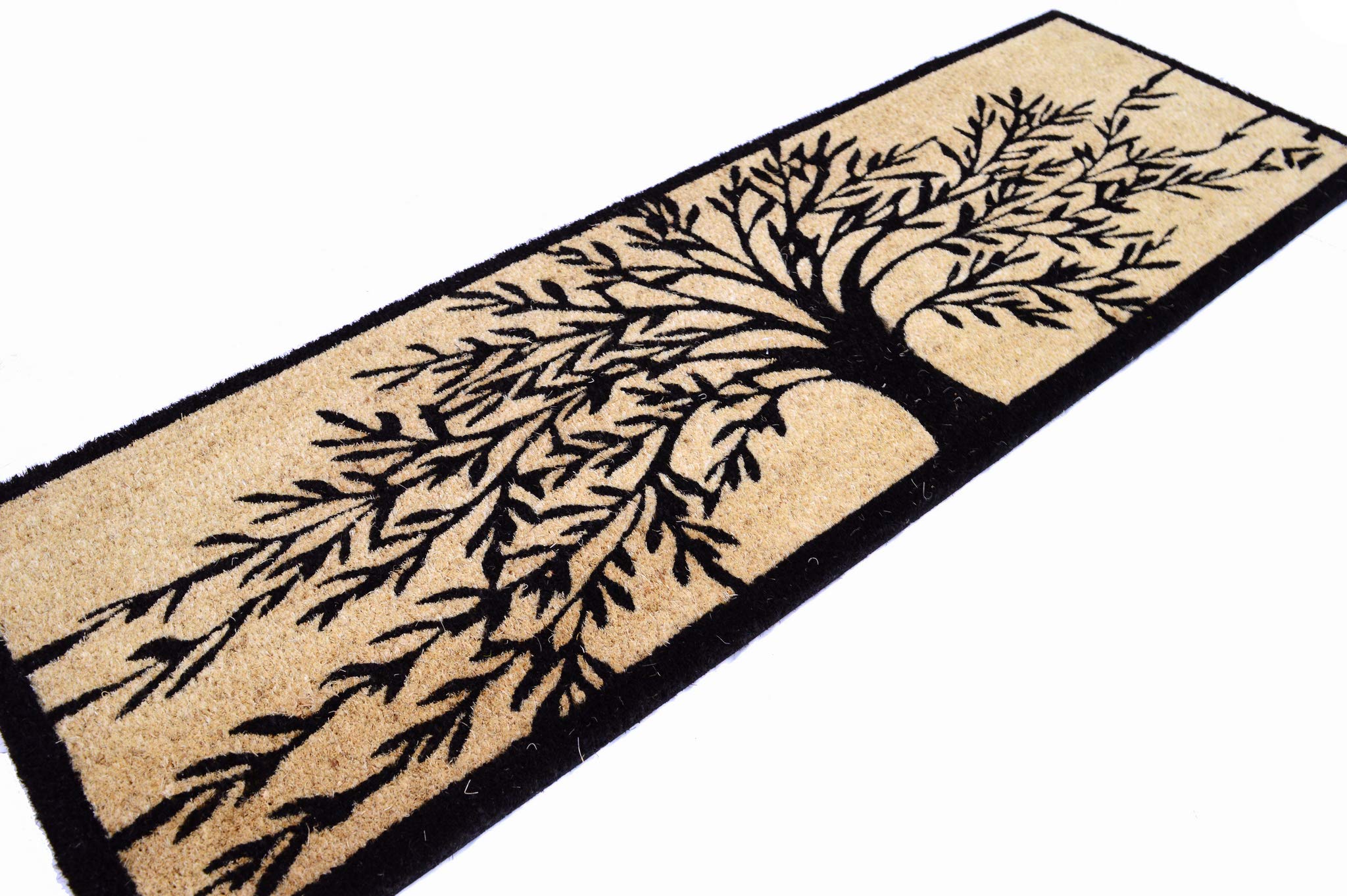 SOGLIA Paillasson en coco naturel rectangulaire 40x120 cm Fond en caoutchouc PVC pour entrée Résistant Lavable Antidérapant (Black Tree)