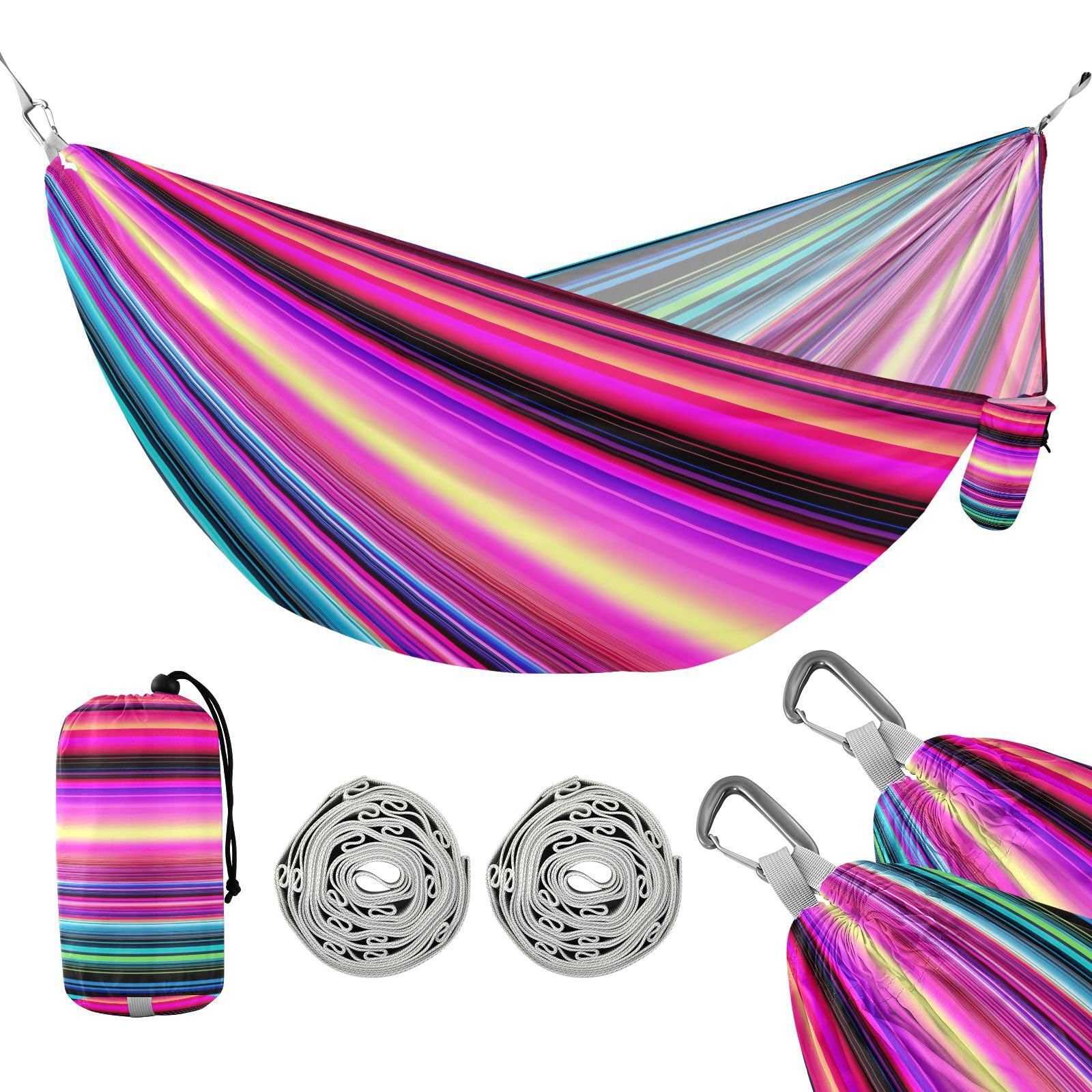 ATTX Colorful Mexico Stripe Camping Hammock - Lightweight & Portable Hammocks, Heavy Duty 330lbs Capacity for Indoor, Hiking, Backpacking, Travel, Backyard, Beach#442