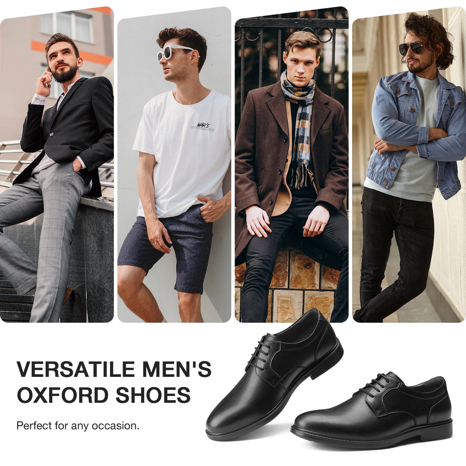 HEEZ Zapatillas Vestir Homre Zapatos Oxfords Derby Cordones Clásico Zapatos de Traje Cómodos Formales Boda Zapatillas Piel Negocios Negro Marrón EU 40-46