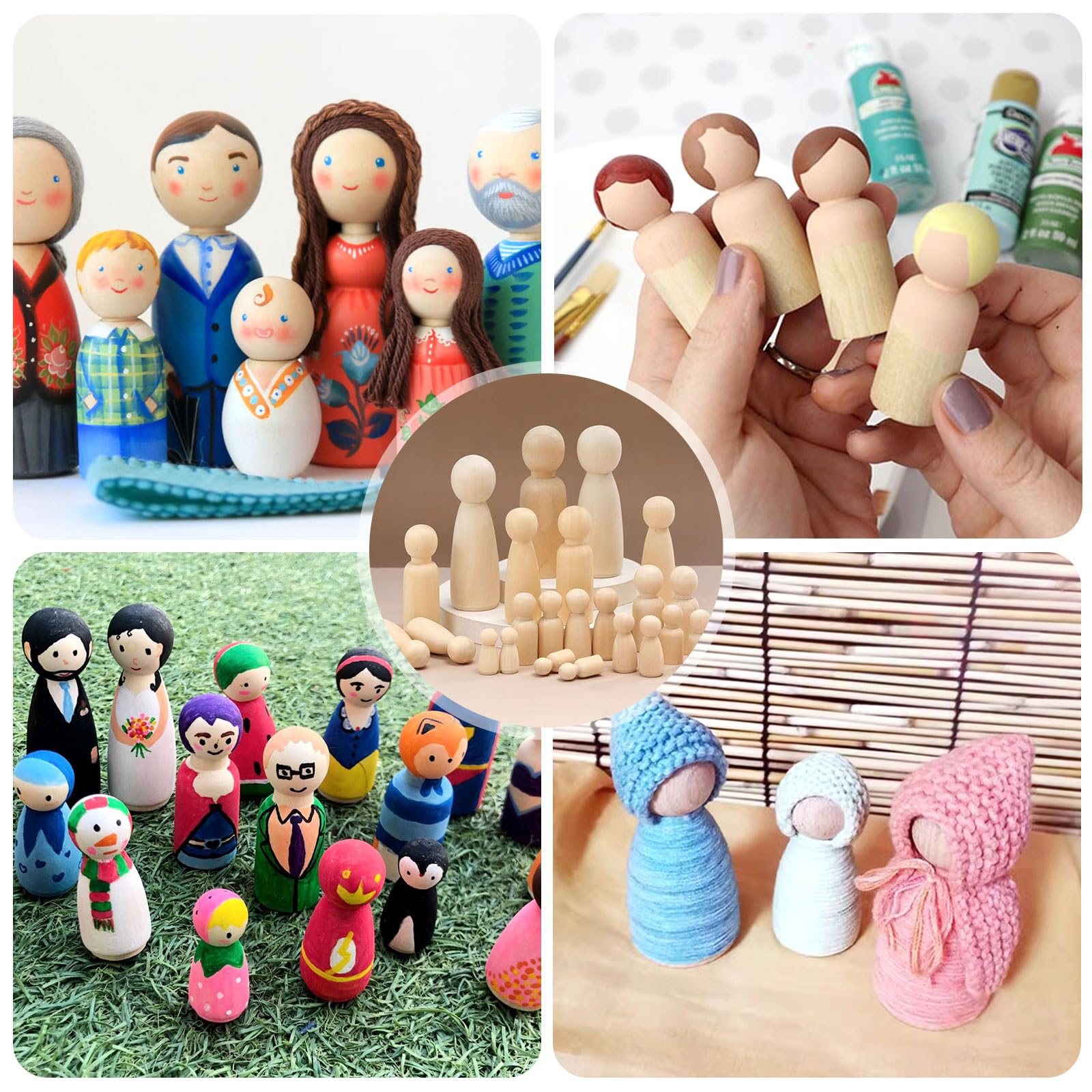 Lot De 50 Figurines En Bois à Peindre - 4 Tailles, Poupées Non Finies Pour Loisirs Créatifs, Déco