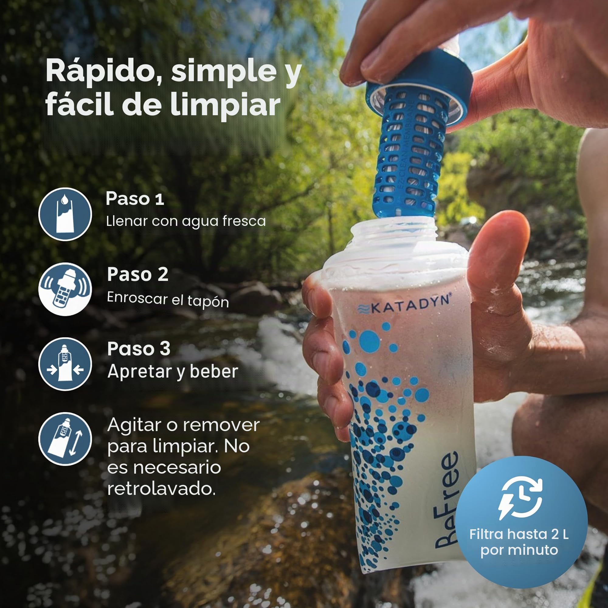 Katadyn BeFree - Filtro de agua de 0,6 L, flujo rápido, membrana EZ Clean de 0,1 micras para deportes de resistencia, camping y mochileros