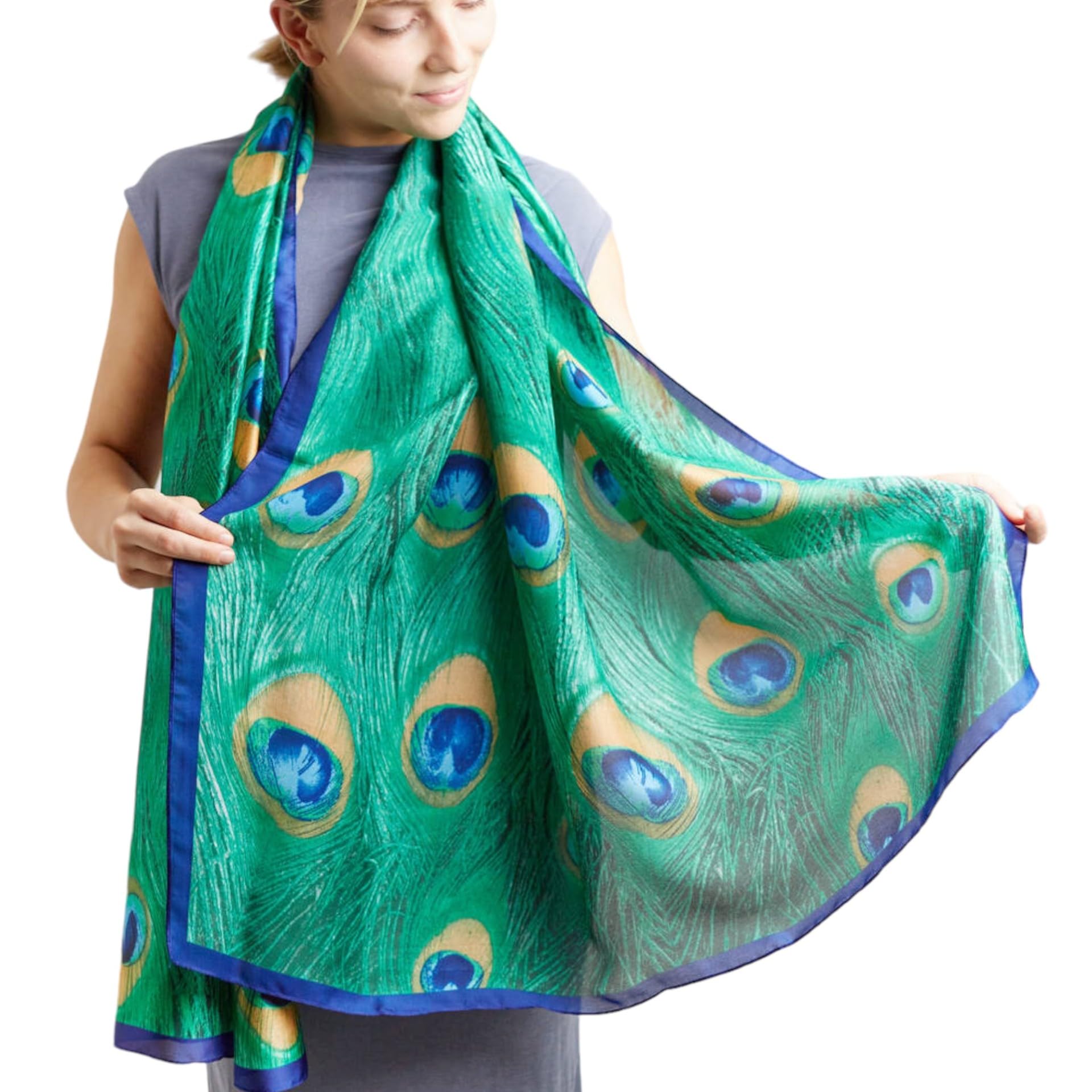 My Posh ShopPeacock Feather Silk Blend Scarf