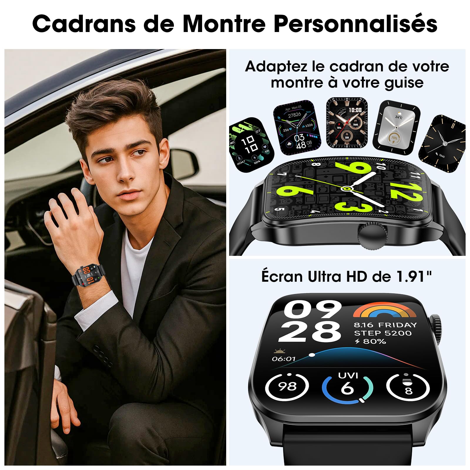 Smartwatch Uomo Donna, 1,91"Schermo Curvo HD Orologio, Chiamate Bluetooth, Sportwatch con 100+ Modalità Sportive, Cardiofrequenzimetro/Monitoraggio sonno/Contapassi, Impermeabile IP67 con Android IOS