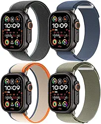Pacote com 4 pulseiras de nylon compatíveis com Apple Watch Ultra 2/Ultra. Pulseiras masculinas de 49 mm, 46 mm, 45 mm e 44 mm, esportivas respiráveis para Apple Watch séries 10, 9, 8, 7, 6, SE, 5, 4,