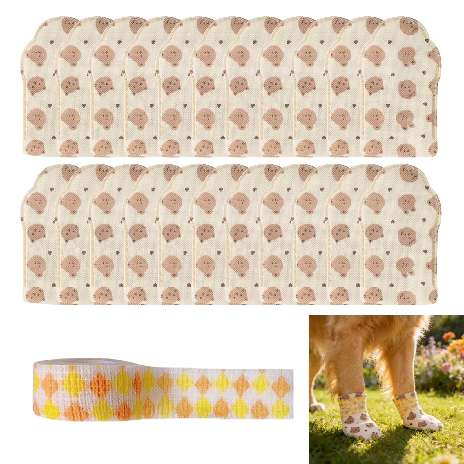 Hocklliy 20 Pcs Dog Paw Protectors with Bandages,Dog Socks for Injured Paws Waterproof Keep Clean & Promote Healing Breathable & Non-Slip (M)