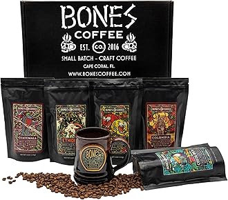 NEW World Tour Sample Pack Box Set with Specialty Coffee Mug, 5 Assorted Single-Origin Low Acid Medium Roast Arabica Beans Flavored Coffee Gifts, 4 oz Pack of 5 Ground
